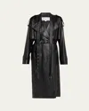 Michael Kors Plonge Leather Belted Trench Coat In Black