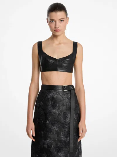 Michael Kors Plongé Leather Bra Top In Black
