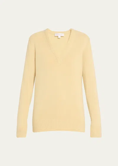Michael Kors Plunging V-neck Long-sleeve Cashmere Sweater In Neutral