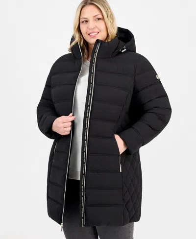 Michael Kors Plus Size Hooded Packable Puffer Coat, Macy's Exclusive In Blue