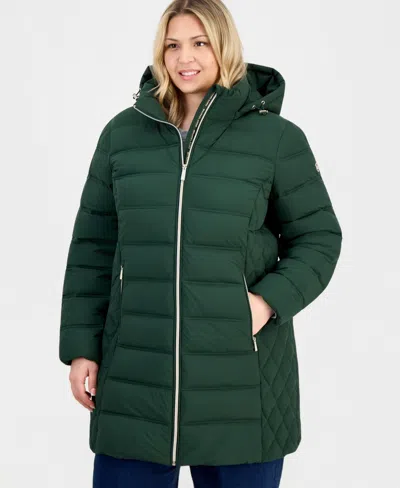 Michael Kors Plus Size Hooded Packable Puffer Coat, Macy's Exclusive In Green