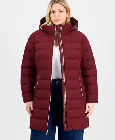 Michael Kors Plus Size Hooded Packable Puffer Coat, Macy's Exclusive In Red