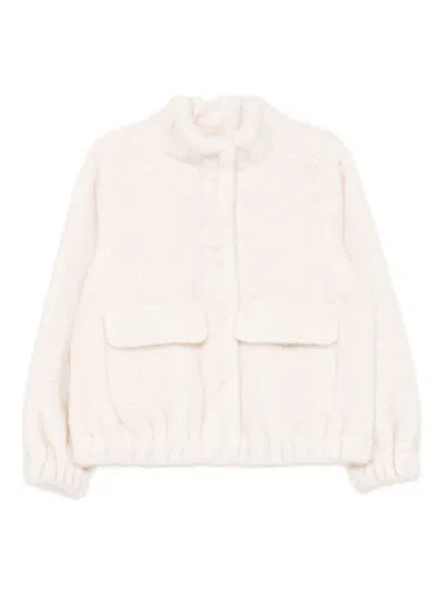 MICHAEL KORS PLUSH CROPPED WHITE JACKET WITH STAND COLLAR