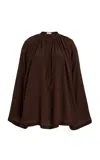 Michael Kors Poet Relaxed Silk Seersucker Blouse In Brown