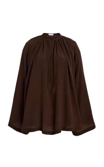 Michael Kors Poet Relaxed Silk Seersucker Blouse In Brown