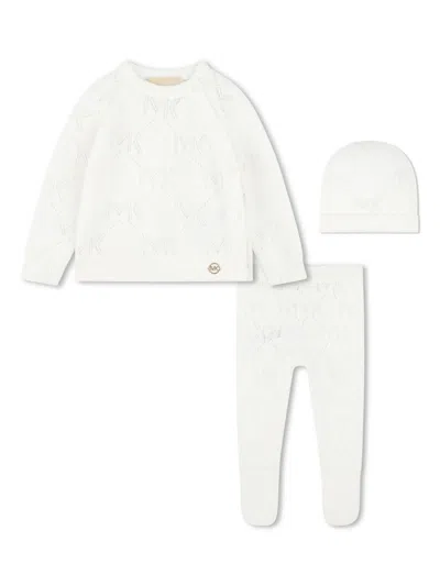 Michael Kors Pointelle-knit Babygrow Set In White