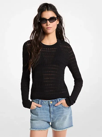 Michael Kors Pointelle Stretch Knit Sweater In Black