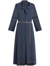 Michael Kors Polka-dot Belted Midi Dress In Blue