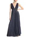 Shop Michael Kors Polka Dot Georgette Pleated Gown In Midnight/optic White