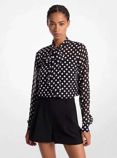 Michael Kors Polka Dot Georgette Tie-neck Blouse In Black