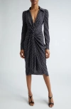 Michael Kors Polka Dot Long Sleeve Midi Shirtdress In Black/optic White