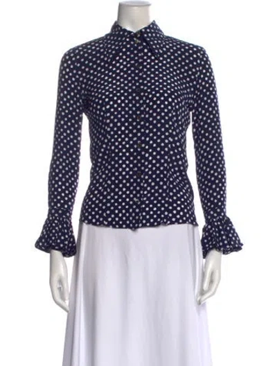 Pre-owned Michael Kors Polka Dot Print Long Sleeve Blouse In Blue