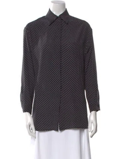 Pre-owned Michael Kors Polka Dot Print Long Sleeve Button-up Top In Blue