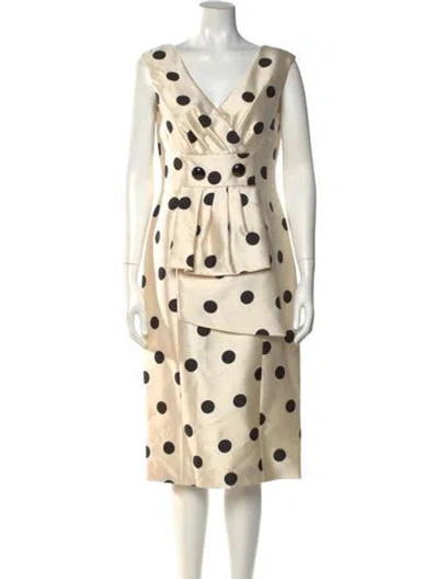 Pre-owned Michael Kors Polka Dot Print Midi Length Dress In White