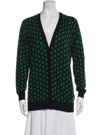 Pre-owned Michael Kors Polka Dot Print V-neck Sweater In Green