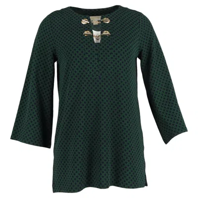 Michael Kors Polka Dot Print With Gold Embellishment Blouse In Green Polyester