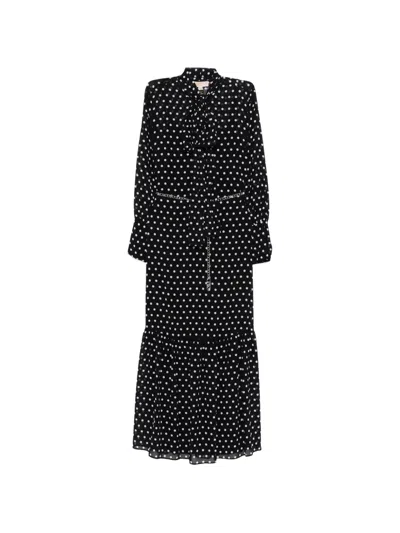 Michael Kors Polka Dot Pussy-bow Maxi Dress In Black