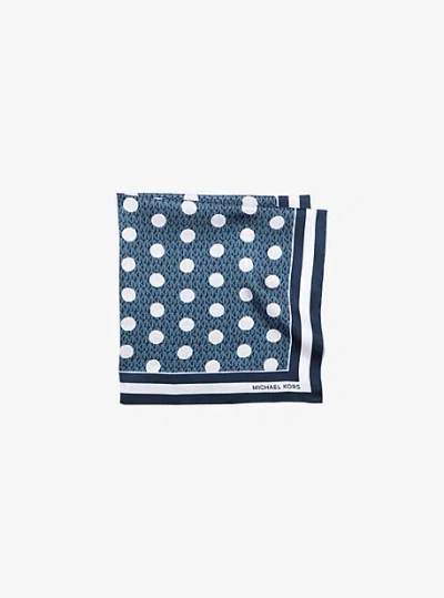 Michael Kors Polka Dot Signature Logo Satin Twill Scarf In Blue
