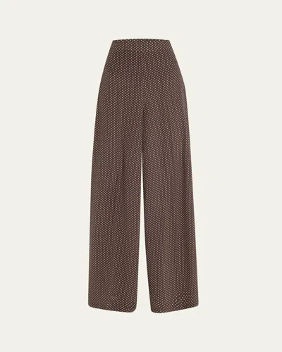 Michael Kors Polka-dot Silk Flowy Wide-leg Pants In Brown