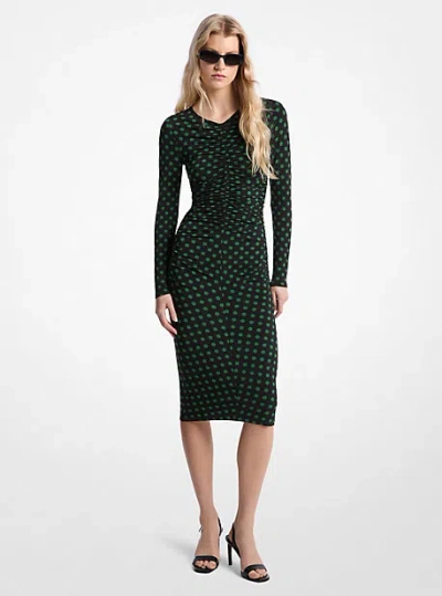 Michael Kors Polka Dot Stretch Matte Jersey Midi Dress In Green
