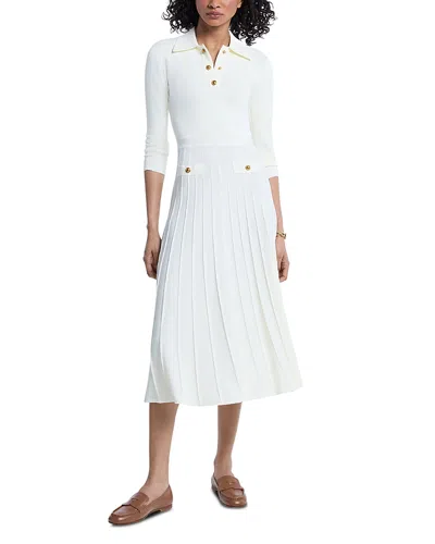 Michael Kors Pleated Polo-collar Midi Dress In White