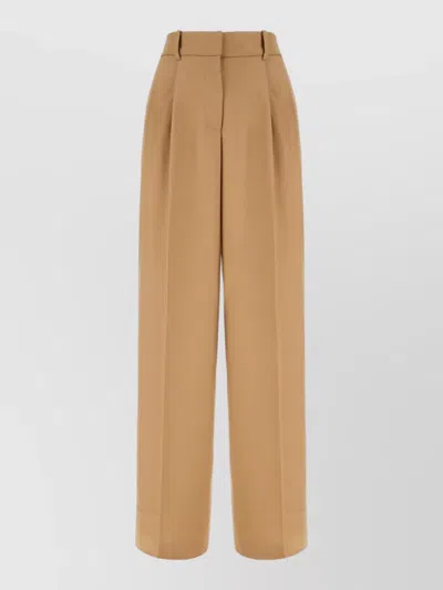 Michael Kors Polyester Blend Pants Belt Loops Pleated Wide In Brown