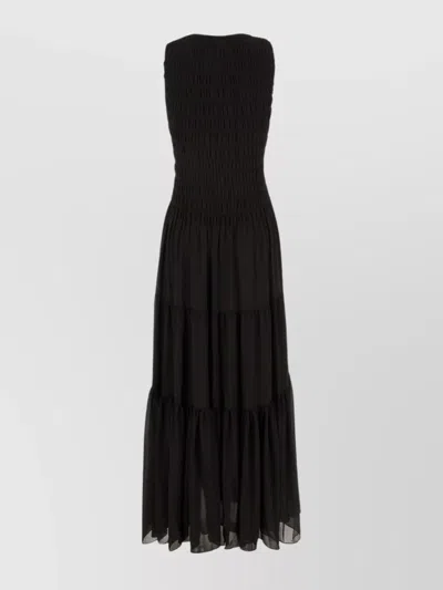 Michael Kors Polyester Dress Midi Length Sleeveless Smocked Bodice In Black