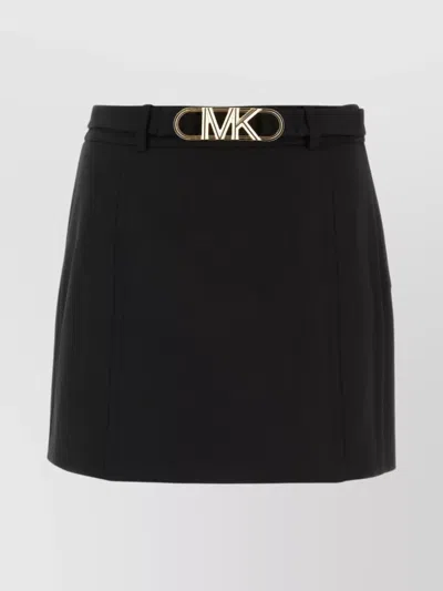 Michael Kors Stretch Crepe Belted Mini Skirt In Black