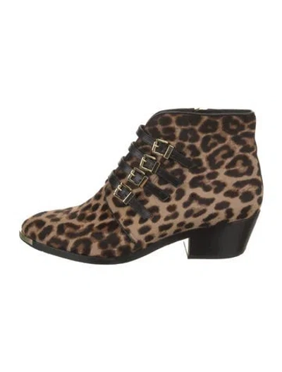Pre-owned Michael Kors Ponyhair Animal Print Boots In Brown