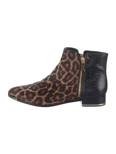 Pre-owned Michael Kors Ponyhair Animal Print Chelsea Boots In Brown