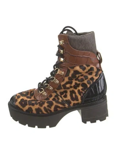 Pre-owned Michael Kors Ponyhair Animal Print Combat Boots In Neutral