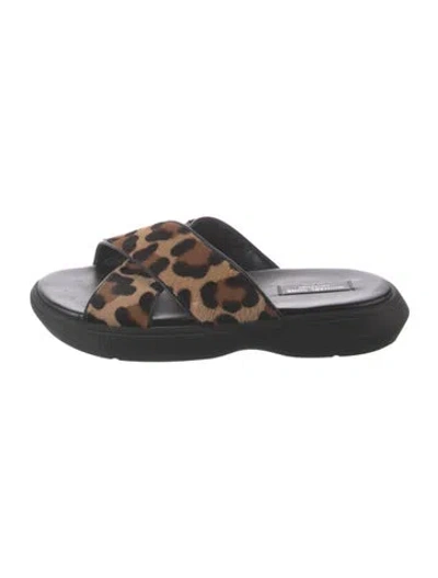 Pre-owned Michael Kors Ponyhair Animal Print Slides In Black