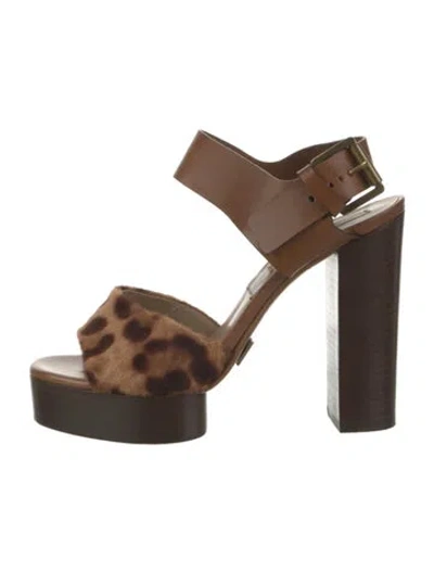 Pre-owned Michael Kors Ponyhair Animal Print Slingback Sandals In Brown