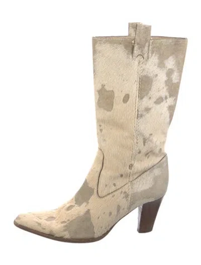 Pre-owned Michael Kors Ponyhair Animal Print Western Boots In Neutral
