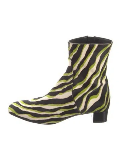 Pre-owned Michael Kors Ponyhair Printed Combat Boots In Green