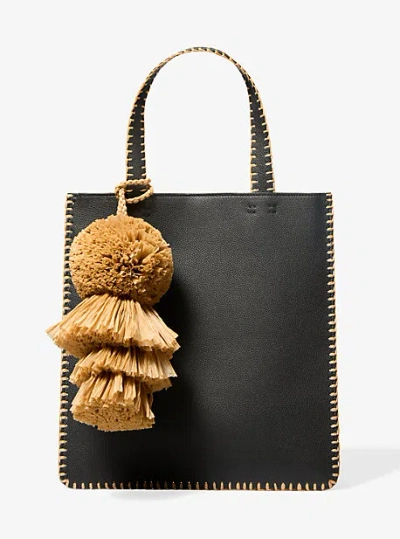 Michael Kors Ponza Medium Hand-stitched Pebbled Leather Tote Bag In Black