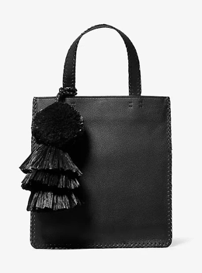 Michael Kors Ponza Medium Hand-stitched Pebbled Leather Tote Bag In Black