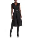 Michael Kors Poplin Belted Midi Dress In Black