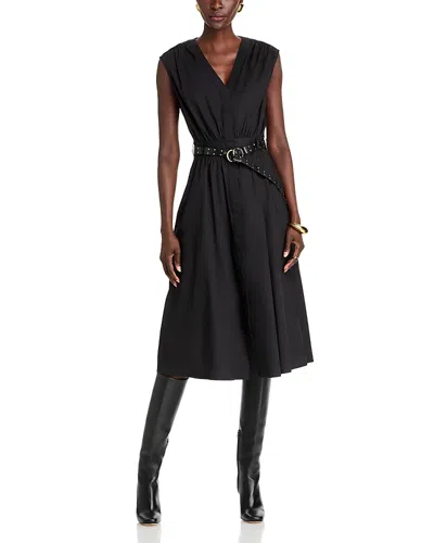Michael Kors Poplin Belted Midi Dress In Black