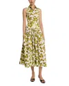 Michael Kors Collection Abstract Floral Print Drop Waist Shirtdress In Moss/optic White