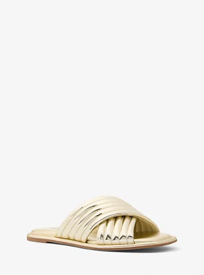 Michael Kors Portia Metallic Slide Sandal In Gold
