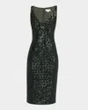 Michael Kors Portrait-neck Sleeveless Sequined Stretch Dress In Brown