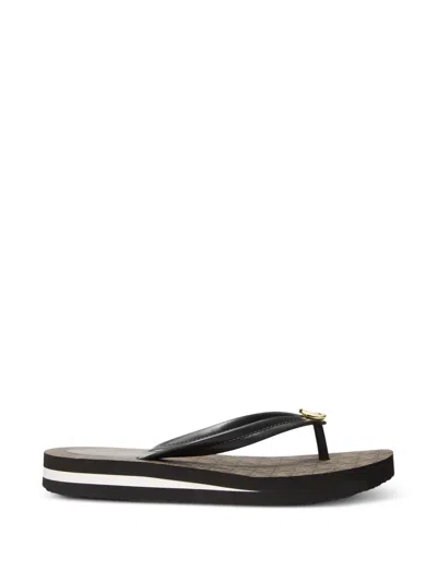 Michael Kors Posie Logo Medallion Flip Flops In Black
