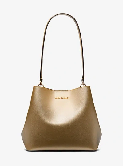 Michael Kors Pratt Medium Metallic Shoulder Bag In Gold