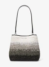 Michael Kors Pratt Medium Ombré Straw Shoulder Bag In Black