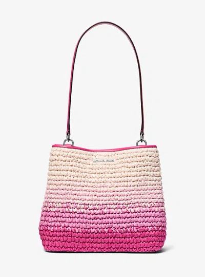 Michael Kors Pratt Medium Ombré Straw Shoulder Bag In Pink