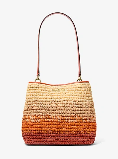Michael Kors Pratt Medium Ombré Straw Shoulder Bag In Red
