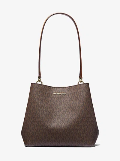 Michael Kors Pratt Medium Signature Logo Shoulder Bag In Brown