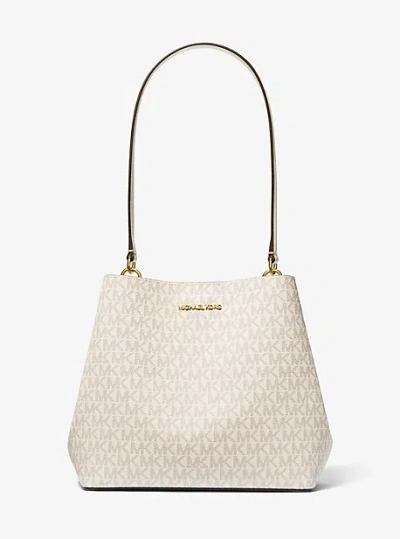 Michael Kors Pratt Medium Signature Logo Shoulder Bag In Neutral