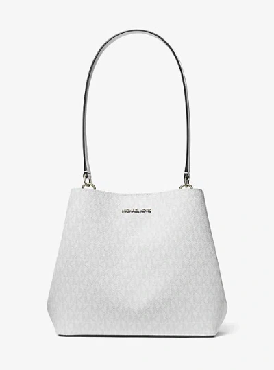 Michael Kors Pratt Medium Signature Logo Shoulder Bag In White